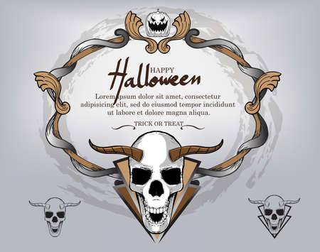ancient frame text ,background haunting for halloween,skullのイラスト素材