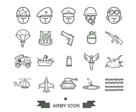 set of Army icon,line army and military icon vectorのイラスト素材