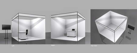White and Blank Booth.,3d render isolated on white background. High Resolution Ad Template for your Expo design.の写真素材
