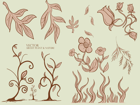 Leaves and plant Seamless pattern.,Henna plant.,Vector leaf,Floral background.のイラスト素材