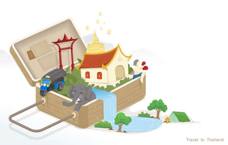 A vector illustration traveling with luggage to Thailand, culture of Thailand.のイラスト素材