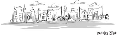 hand drawn city sketch.,doodle styleのイラスト素材