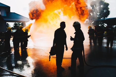 Firefighters training .firemanの写真素材