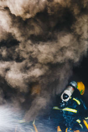 Firefighters fighting fire, Firefighters trainingの写真素材