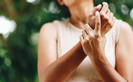 Close up Woman wrist painの写真素材