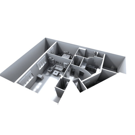 3D house simulation view from top apartment designing house rooms with furniture visualization