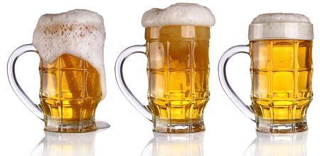 Mug glass beer foam on a yellow backgroundの写真素材