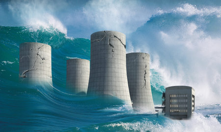 Tsunami storm waves storm flood building sky .
