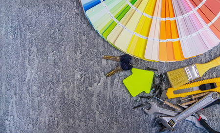 home improvement concept - construction tools and items. selective focus.の写真素材