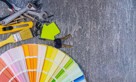 home improvement concept - construction tools and items. selective focus.の写真素材