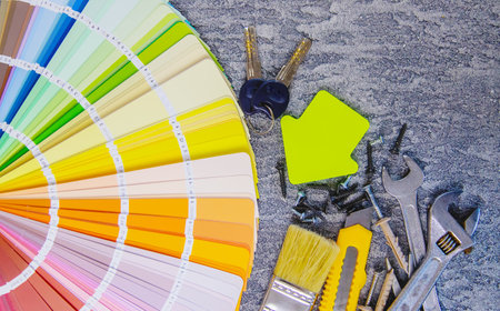 home improvement concept - construction tools and items. selective focus.の写真素材