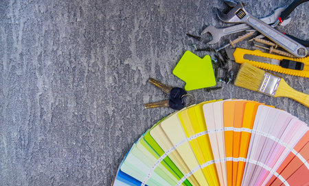 home improvement concept - construction tools and items. selective focus.の写真素材
