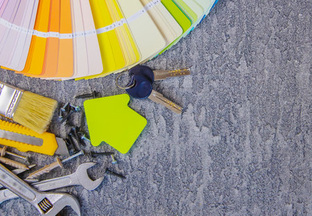 home improvement concept - construction tools and items. selective focus.の写真素材