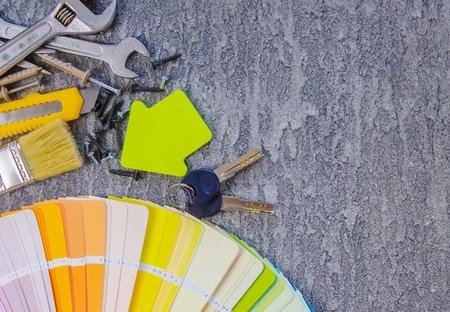 home improvement concept - construction tools and items. selective focus.の写真素材