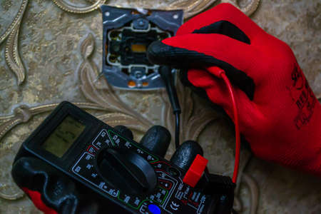 Repair of the socket, socket. Tools, voltage measuring devices. selective focus.の写真素材