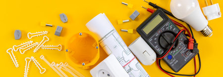 electrical tools for repairing electricians in the house. Selective focus.の写真素材