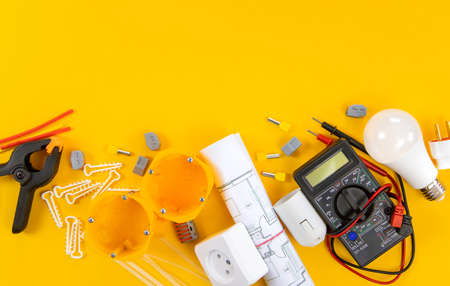 electrical tools for repairing electricians in the house. Selective focus.の写真素材