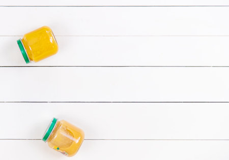 baby food on a white background. Selective focusの写真素材