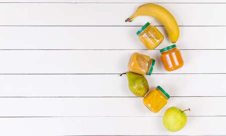 baby food on a white background. Selective focusの写真素材