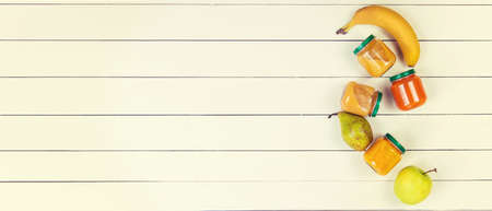 baby food on a white background. Selective focusの写真素材