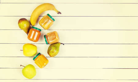 baby food on a white background. Selective focusの写真素材