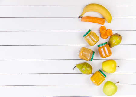 baby food on a white background. Selective focusの写真素材