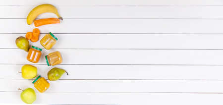 baby food on a white background. Selective focusの写真素材