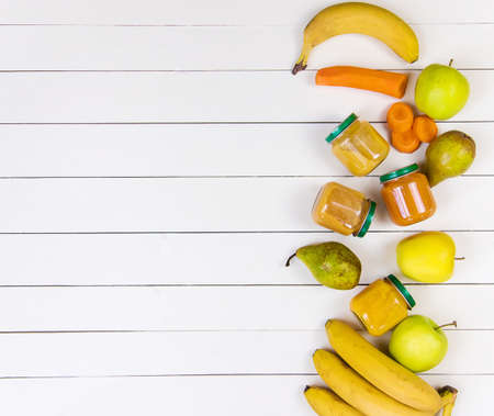 baby food on a white background. Selective focusの写真素材