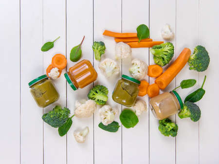 baby food on a white background. Selective focusの写真素材