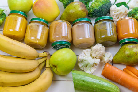 baby food on a white background. Selective focusの写真素材