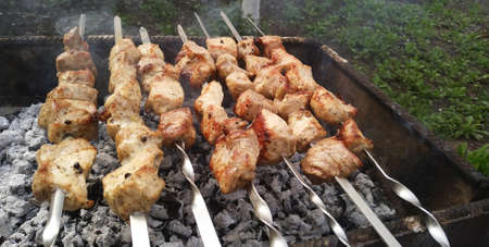 outdoor food, barbecue, grill, charcoal food. selective focusの写真素材
