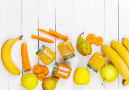 baby food on a white background. Selective focusの写真素材
