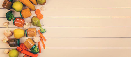baby food on a white background. Selective focusの写真素材