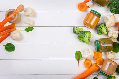 baby food on a white background. Selective focusの写真素材