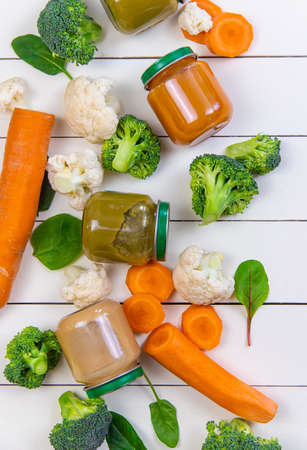 baby food on a white background. Selective focusの写真素材