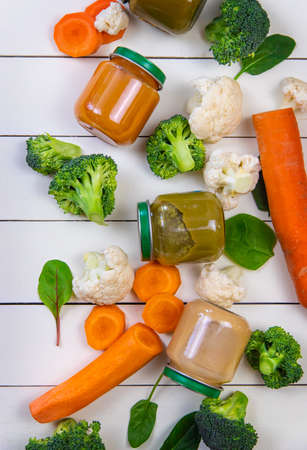 baby food on a white background. Selective focusの写真素材