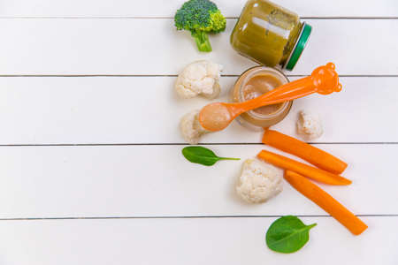 baby food on a white background. Selective focusの写真素材
