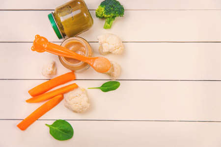 baby food on a white background. Selective focusの写真素材