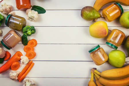 baby food on a white background. Selective focusの写真素材