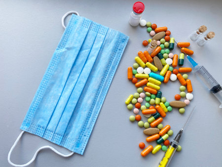 medical supplies on a white background, pandemic. Selective focusの写真素材