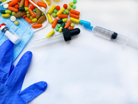 medical supplies on a white background, pandemic. Selective focusの写真素材