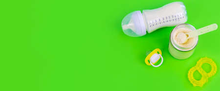 healthy food for babies. green background. selective focus.の写真素材