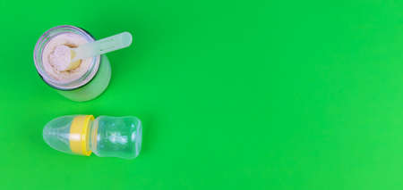 healthy food for babies. green background. selective focus.の写真素材