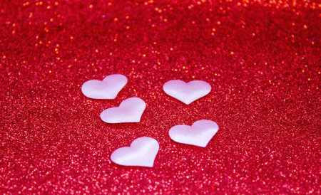 valentine's day concept on red background flowers heart. Selective focus