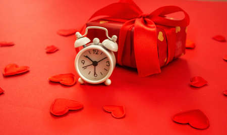 Valentine, beautiful red background with hearts. selective focus. love.の写真素材