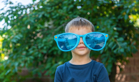 Children enjoy nature in glasses. selective focus. Nature.