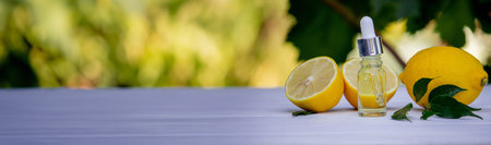 lemon oil in jars, fresh lemon. selective focus. Natureの写真素材
