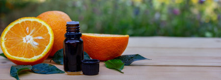 Essential extract of orange oil. Selective focus.の写真素材