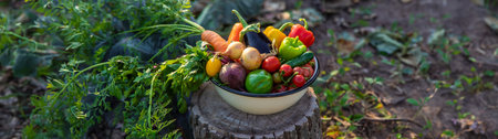 vegetables in a bowl on a tree stump. Bio healthy food. Organic vegetables.の写真素材