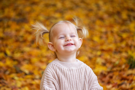 little girl in a beautiful autumn park. Golden autumn
